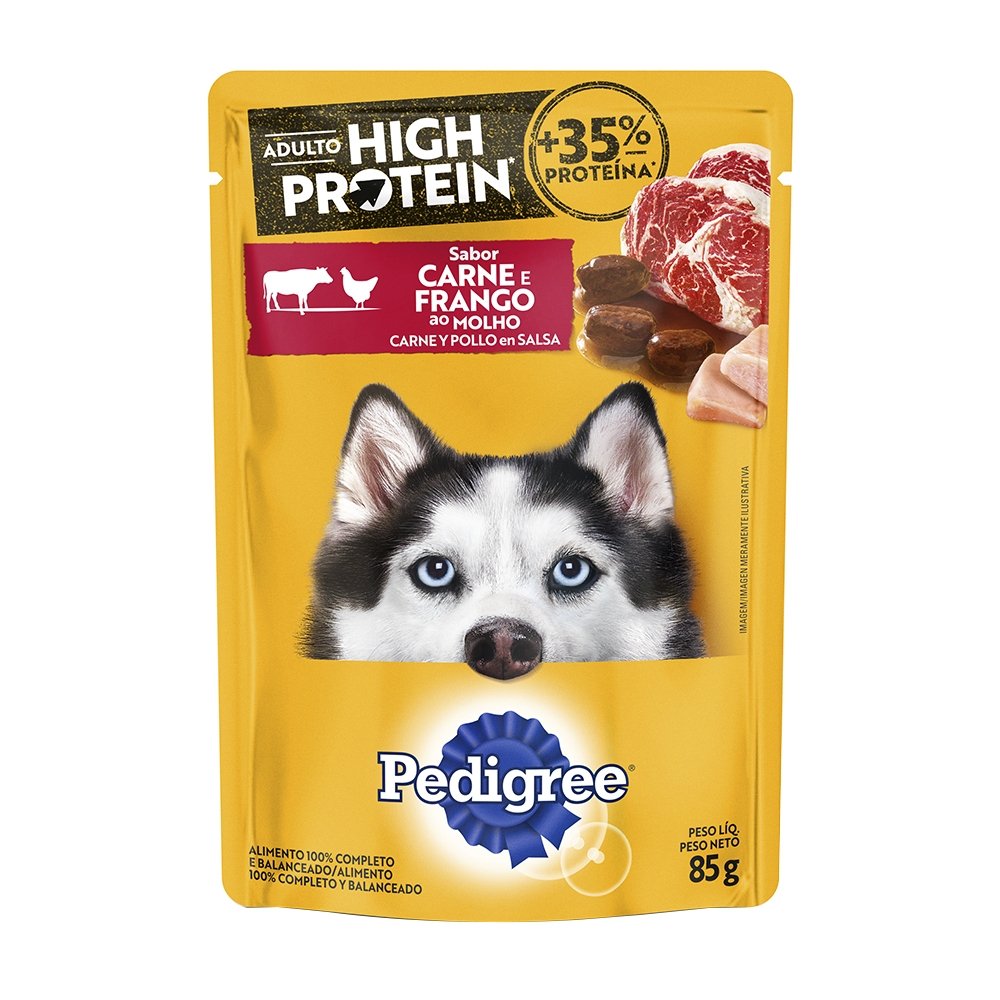 Ração Pedigree High Protein Adulto Carne e Frengo Sache - Embalagem com 20 Unidades