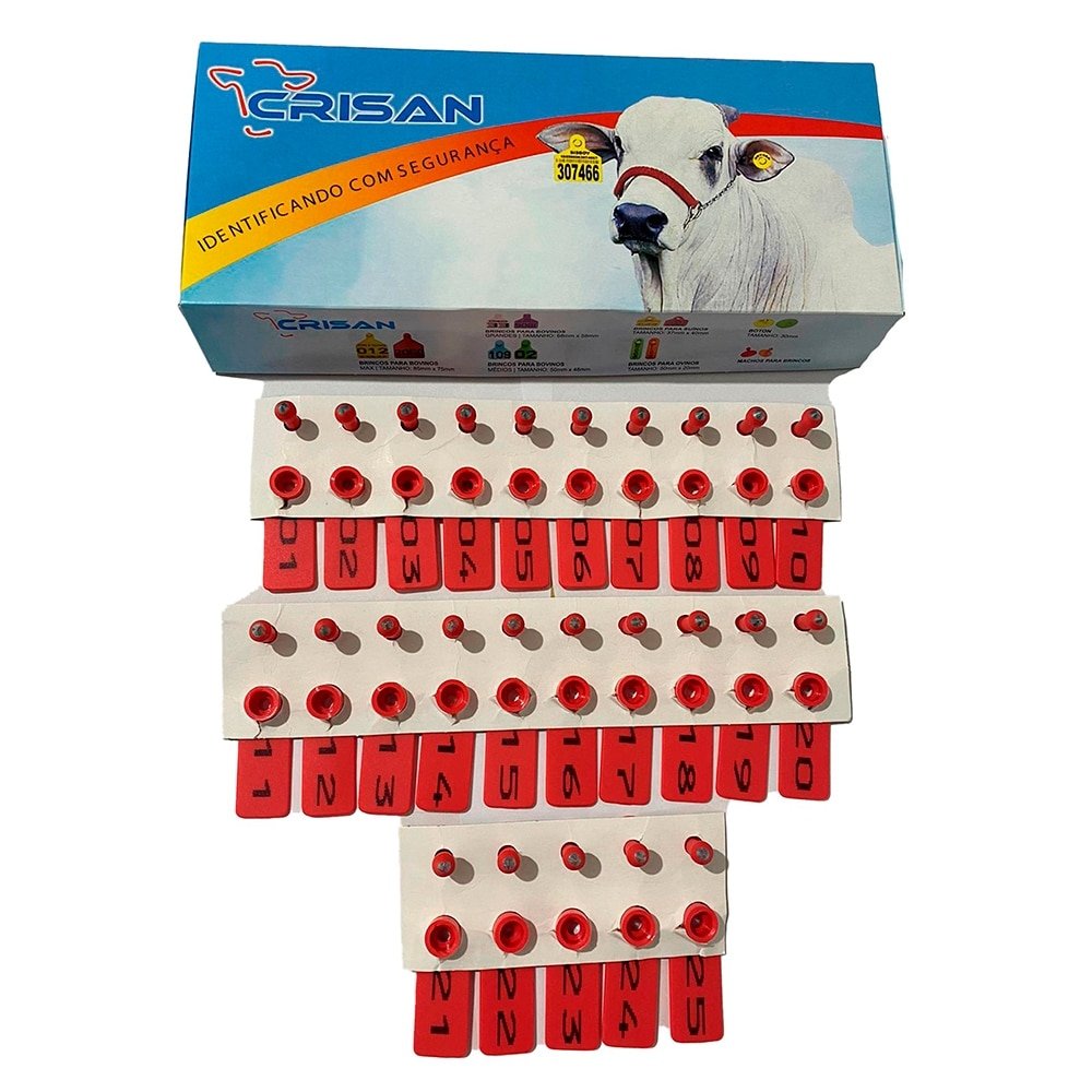 Brinco de Identificação Ovino Crisan Vermelho - 01 a 25