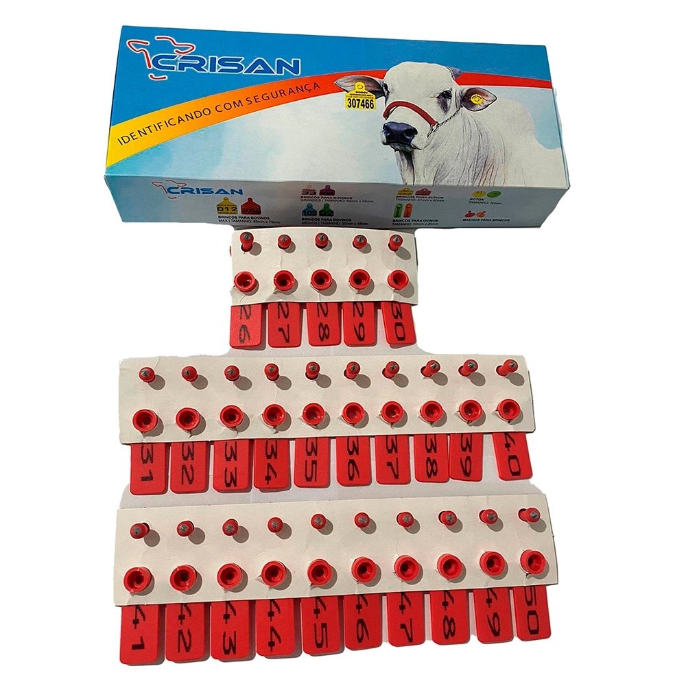 Brinco de Identificação Ovino Crisan Vermelho - 26 a 50