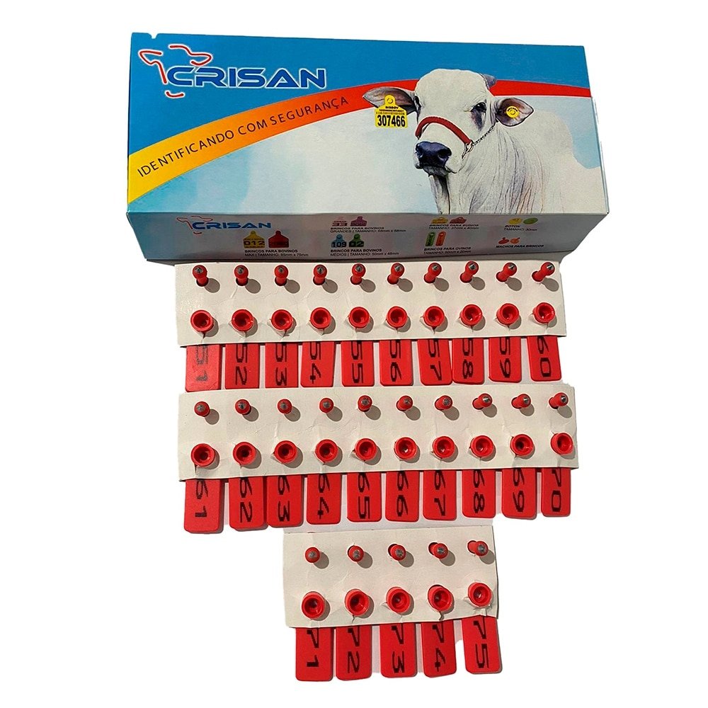 Brinco de Identificação Ovino Crisan Vermelho - 51 a 75