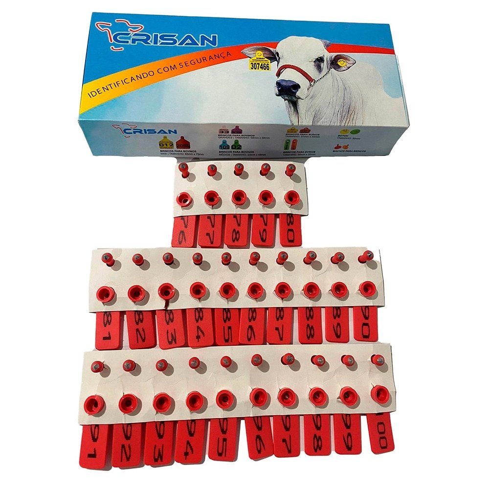 Brinco de Identificação Ovino Crisan Vermelho - 76 a 100