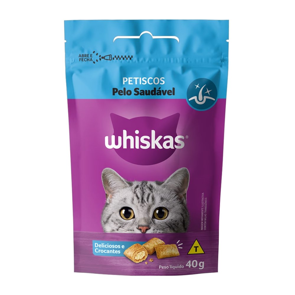 Ração Whiskas Snacks Pelo Saudável 40g - Embalagem com 24 Unidades