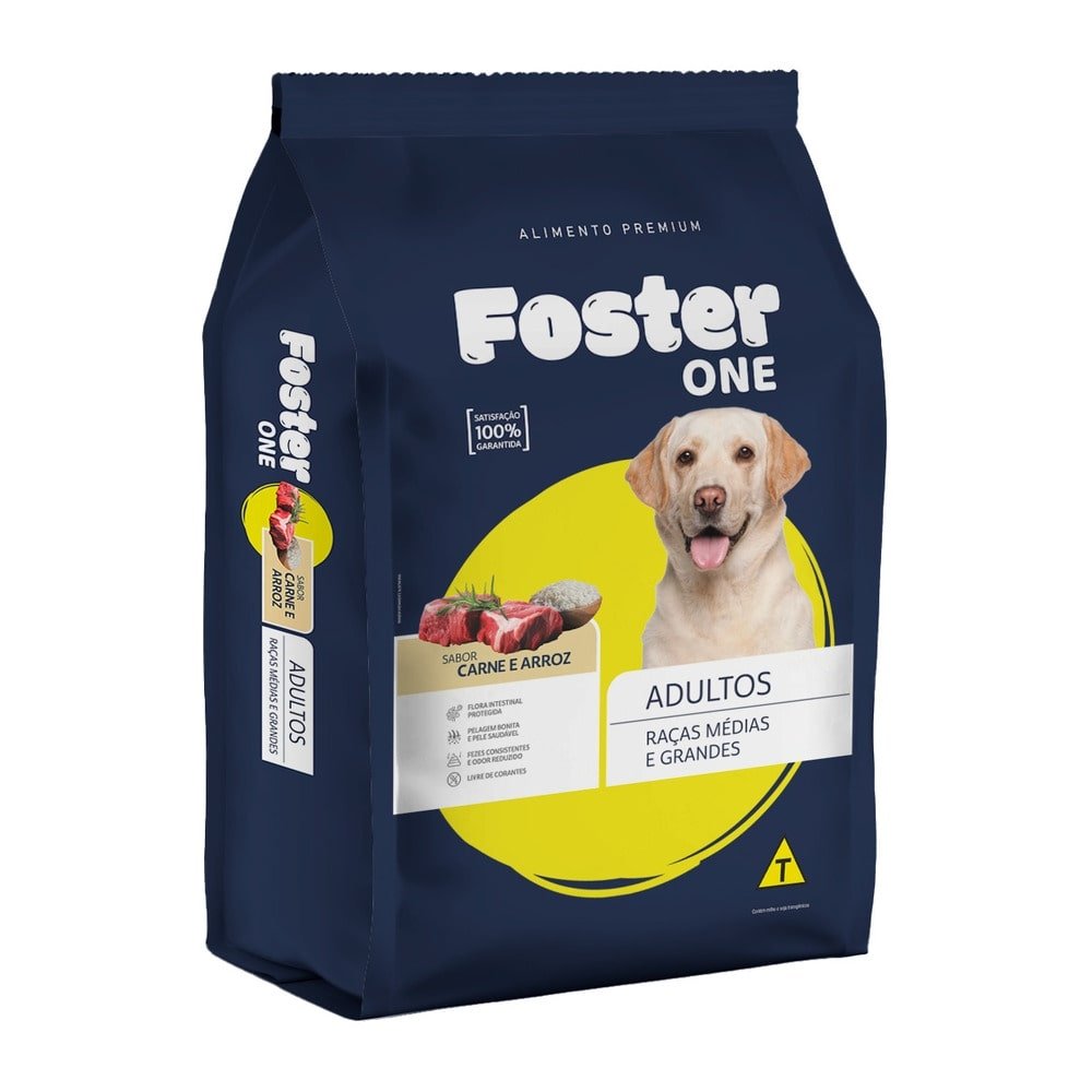Ração Foster One Carne Arroz Raças Médias Grandes 10,1Kg