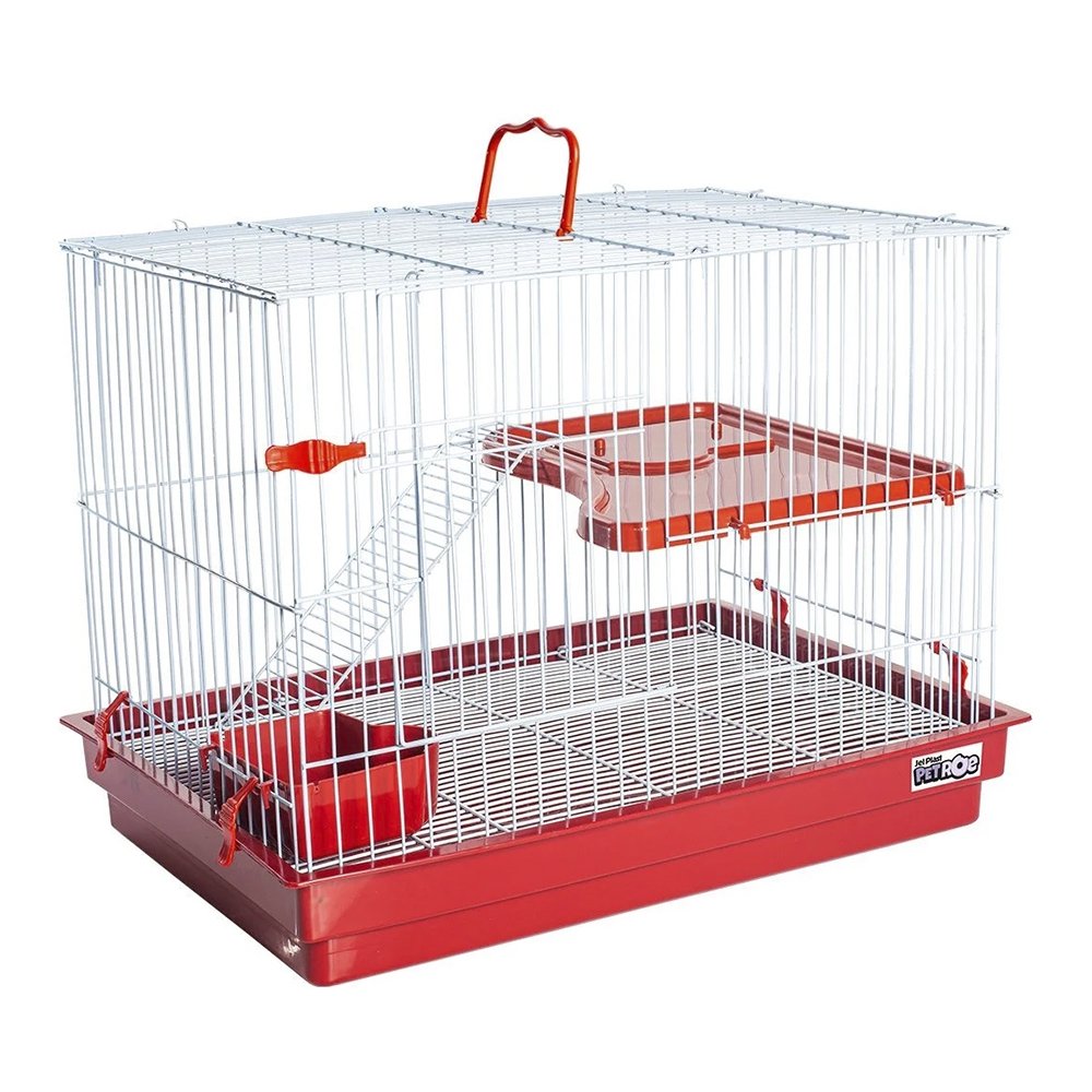 Gaiola Jel Plast para Coelho/Porquinho da Índia/Chinchila com Andar - Vermelho