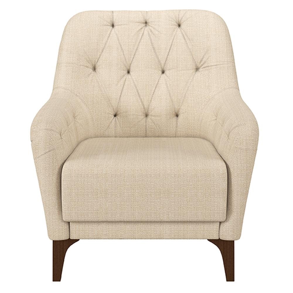 Poltrona Decorativa Pes em Madeira Petra Linho Champagne G45 - Gran Belo