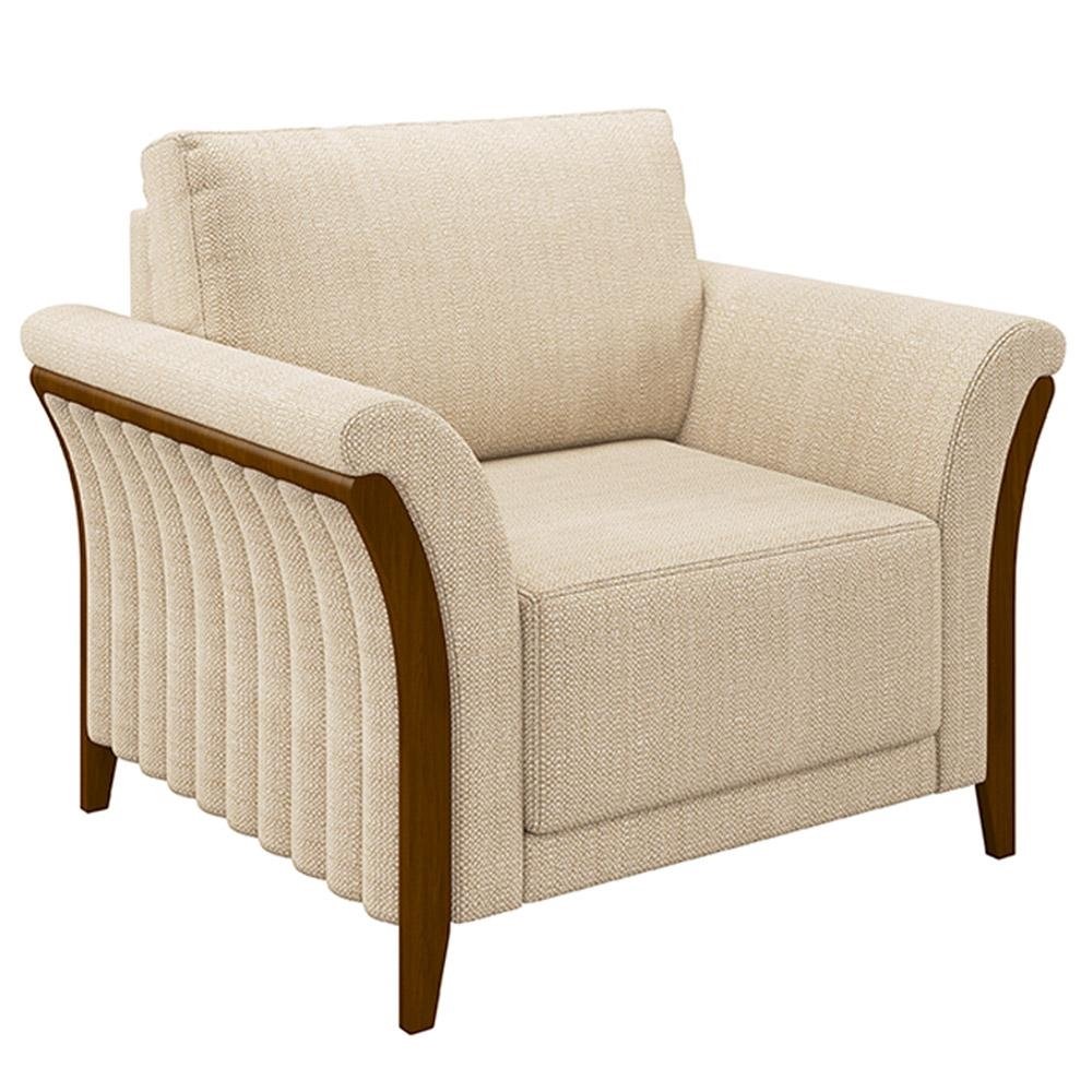 Poltrona Decorativa Pes em Madeira Market Linho Champagne G45 - Gran Belo