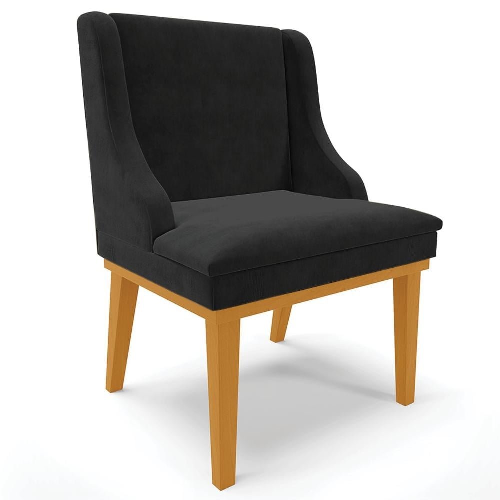 Poltrona Decorativa Base Fixa de Madeira Firenze Suede Preto/Castanho G19 - Gran Belo