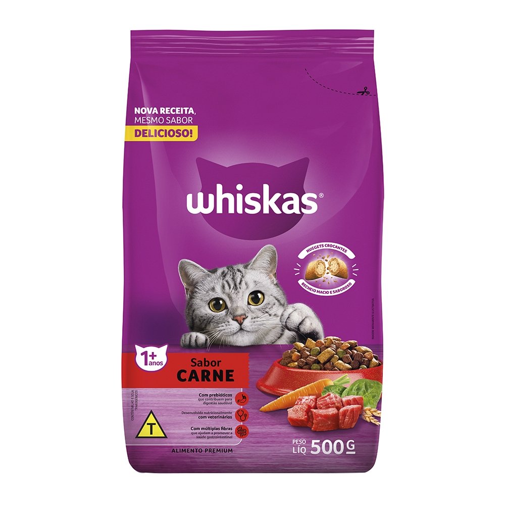 Ração para Gatos Whiskas Premium Carne com Delicrocs 500g