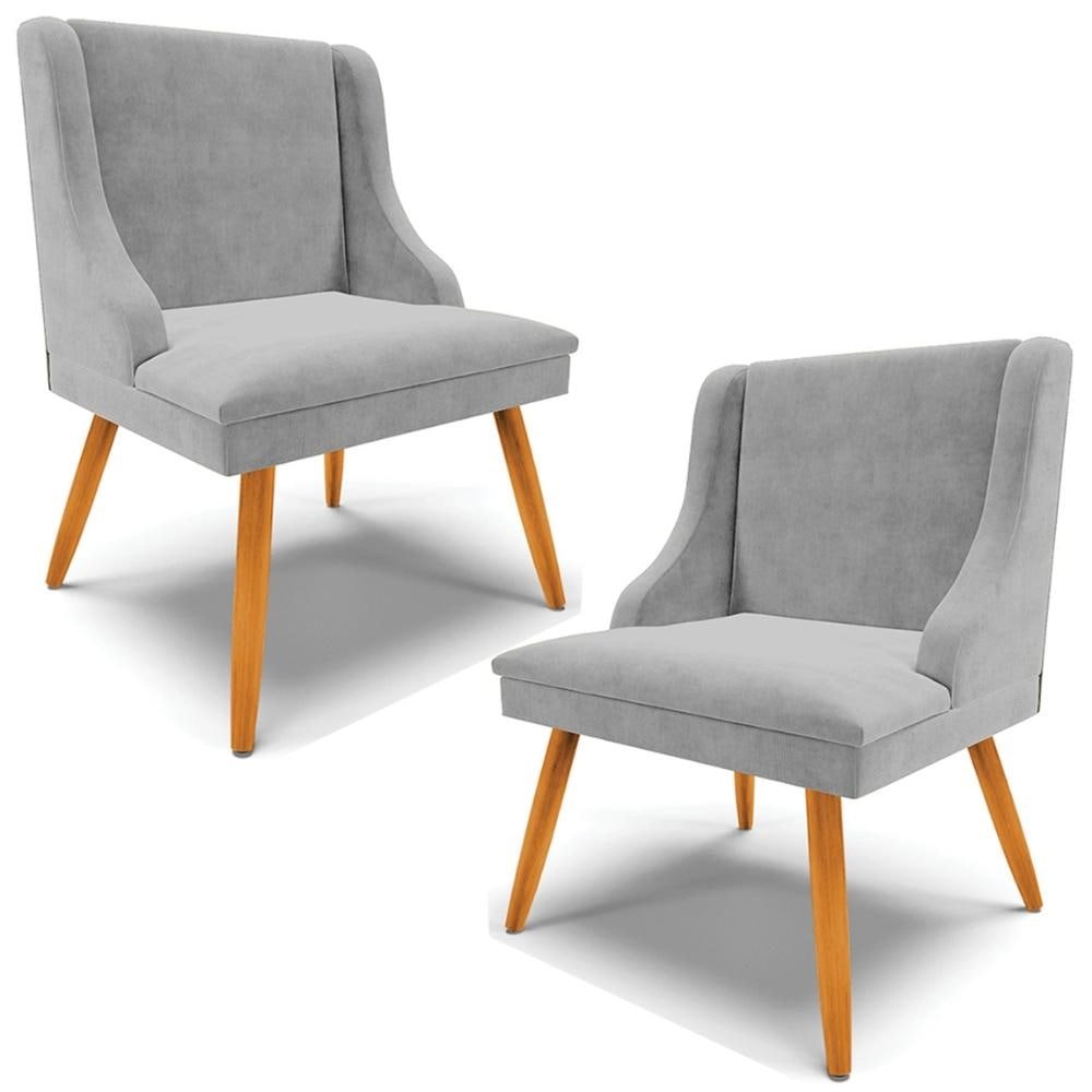 Kit 2 Poltronas Decorativas Pes Palito de Madeira Firenze Suede Cinza/Natural G19 - Gran B