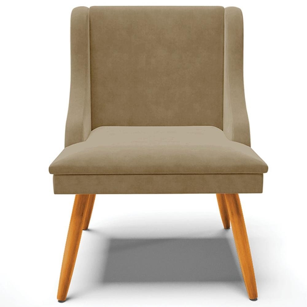 Kit 2 Poltronas Decorativas Pes Palito de Madeira Firenze Suede Nude/Natural G19 - Gran Be