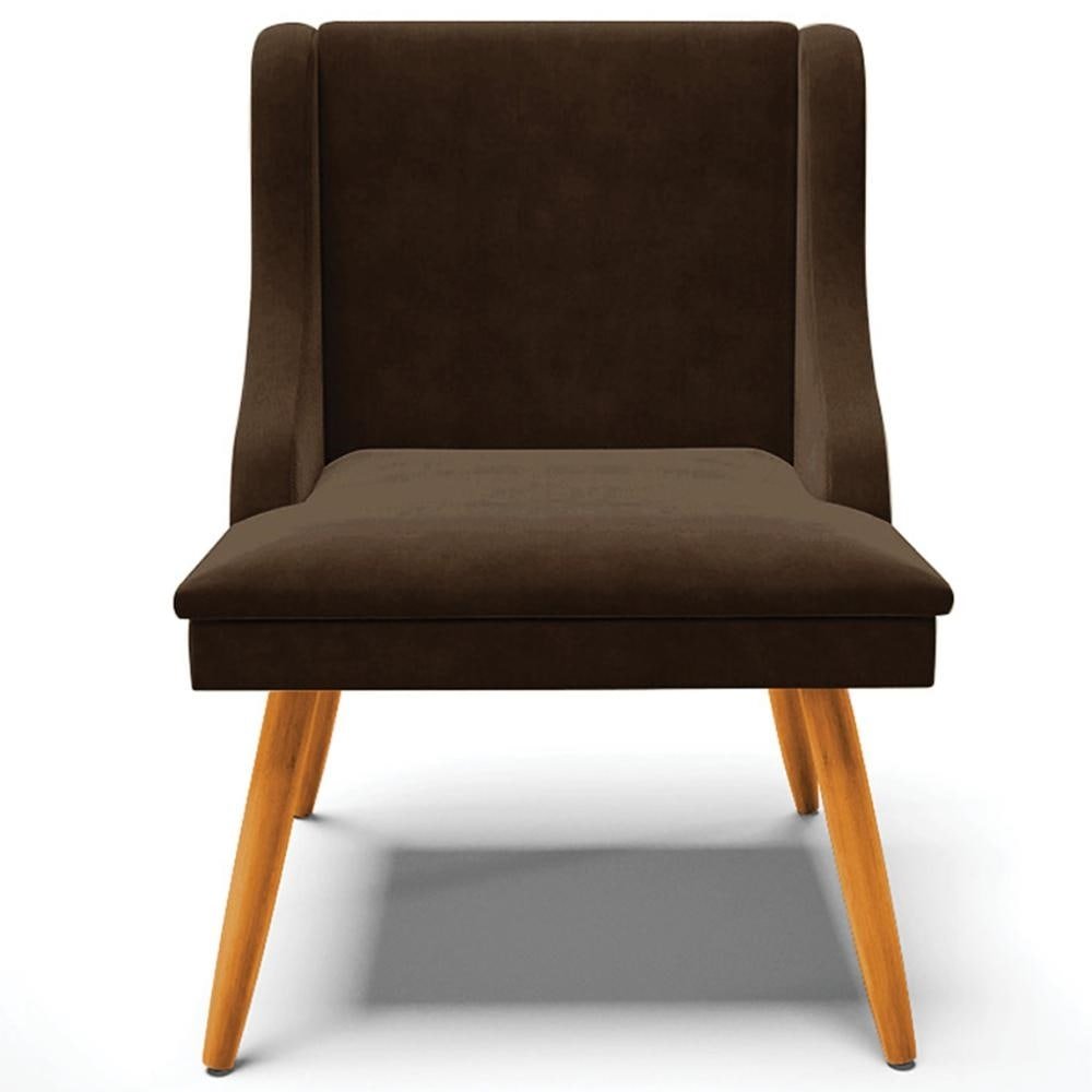 Kit 2 Poltronas Decorativas Pes Palito de Madeira Firenze Suede Marrom/Natural G19 - Gran