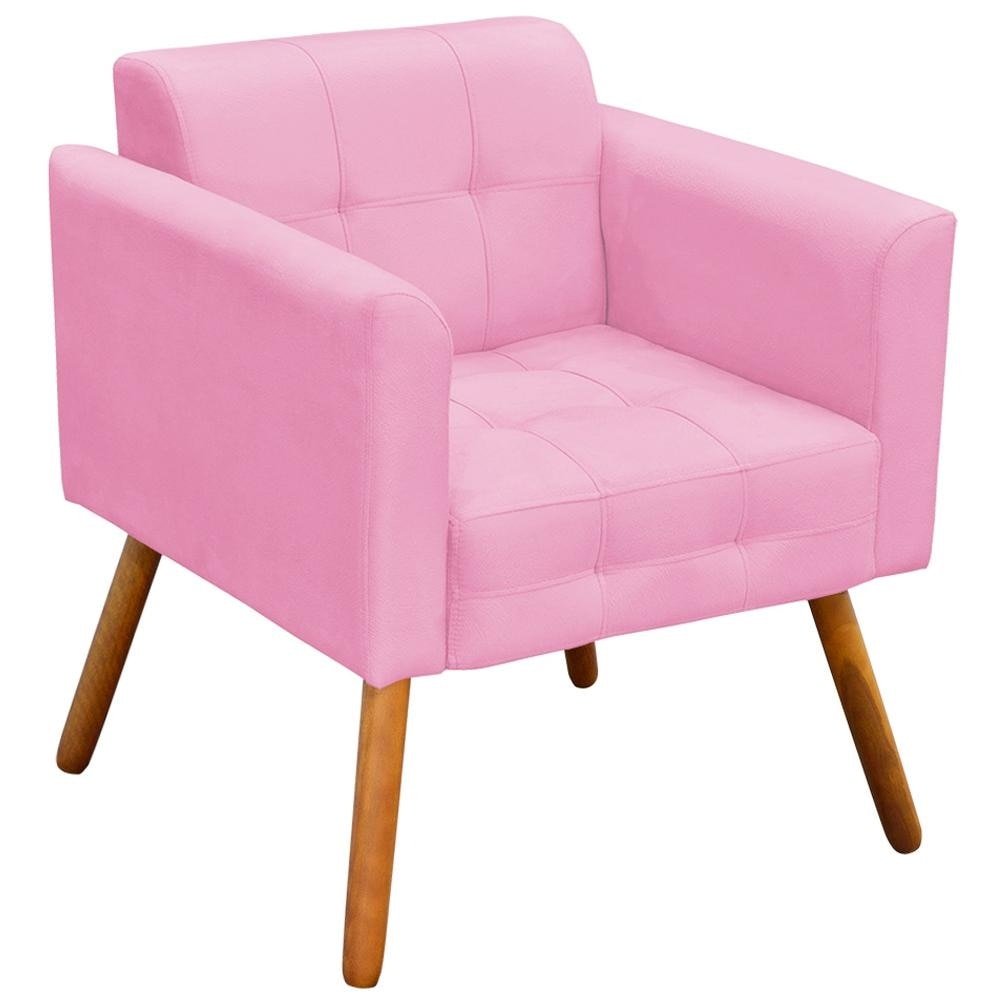 Kit 2 Poltronas Decorativas Pes Palito Karen Suede Rosa G19 - Gran Belo