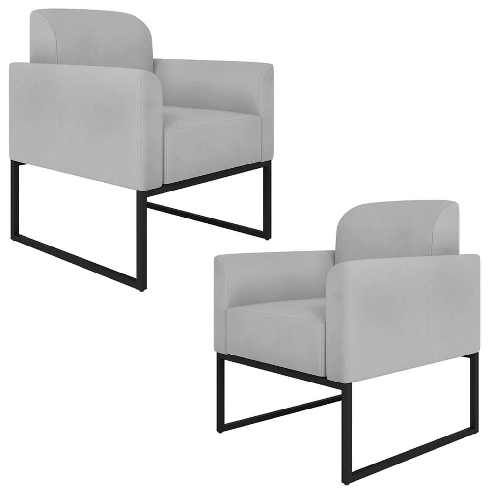 Kit 2 Poltronas Decorativas Isabella Base Industrial Suede Cinza/Preto G19