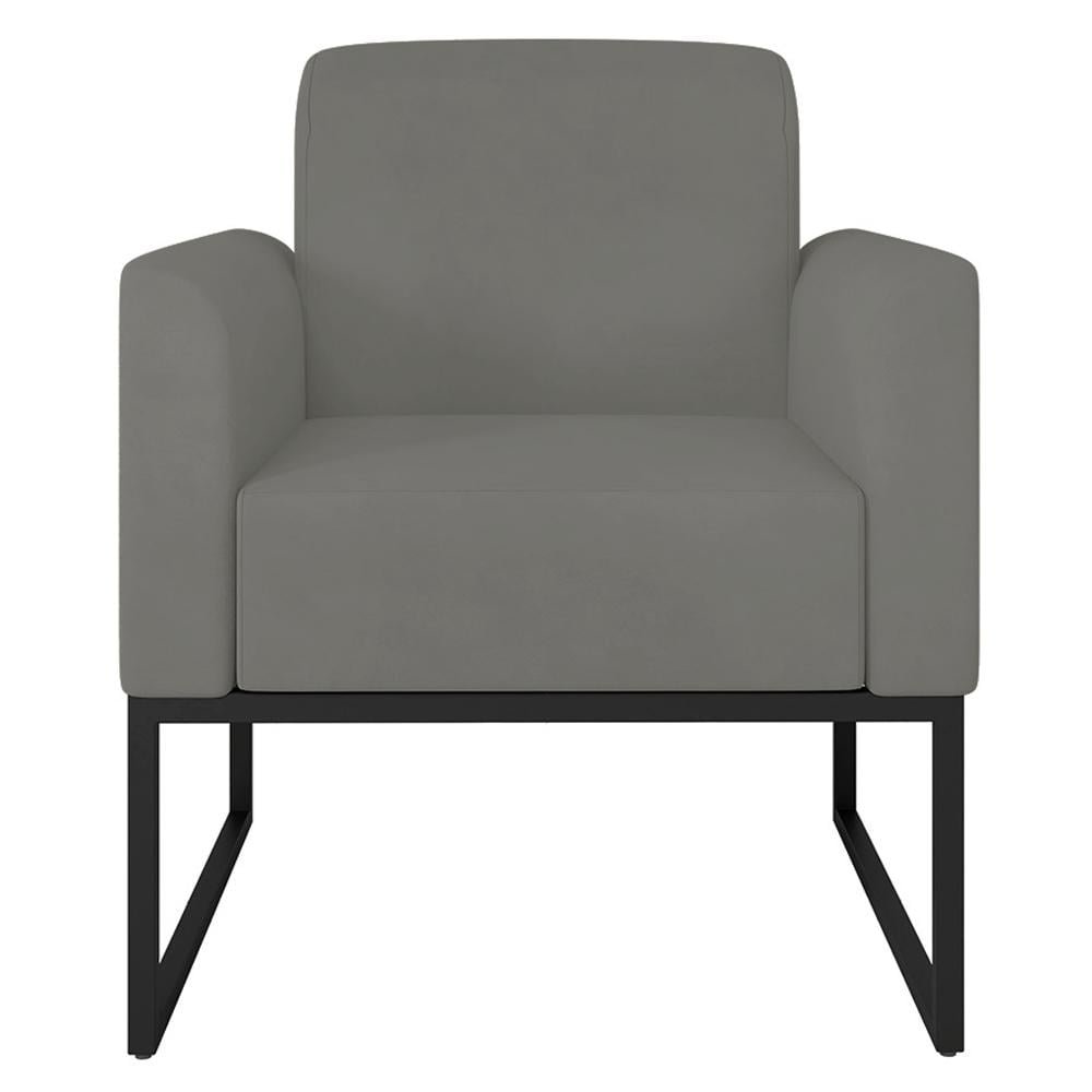 Kit 2 Poltronas Decorativas Isabella Base Industrial Suede Grafite/Preto G19