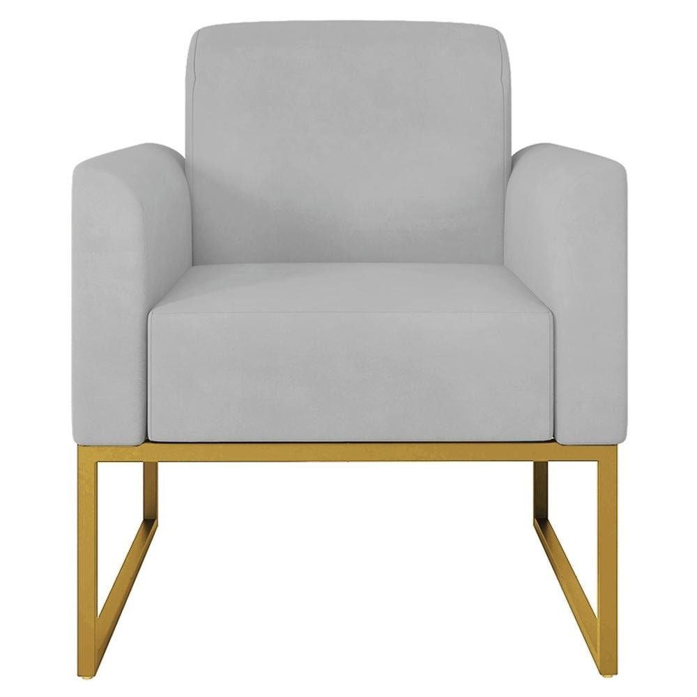 Kit 2 Poltronas Decorativas Isabella Base Industrial Suede Cinza/Dourado G19