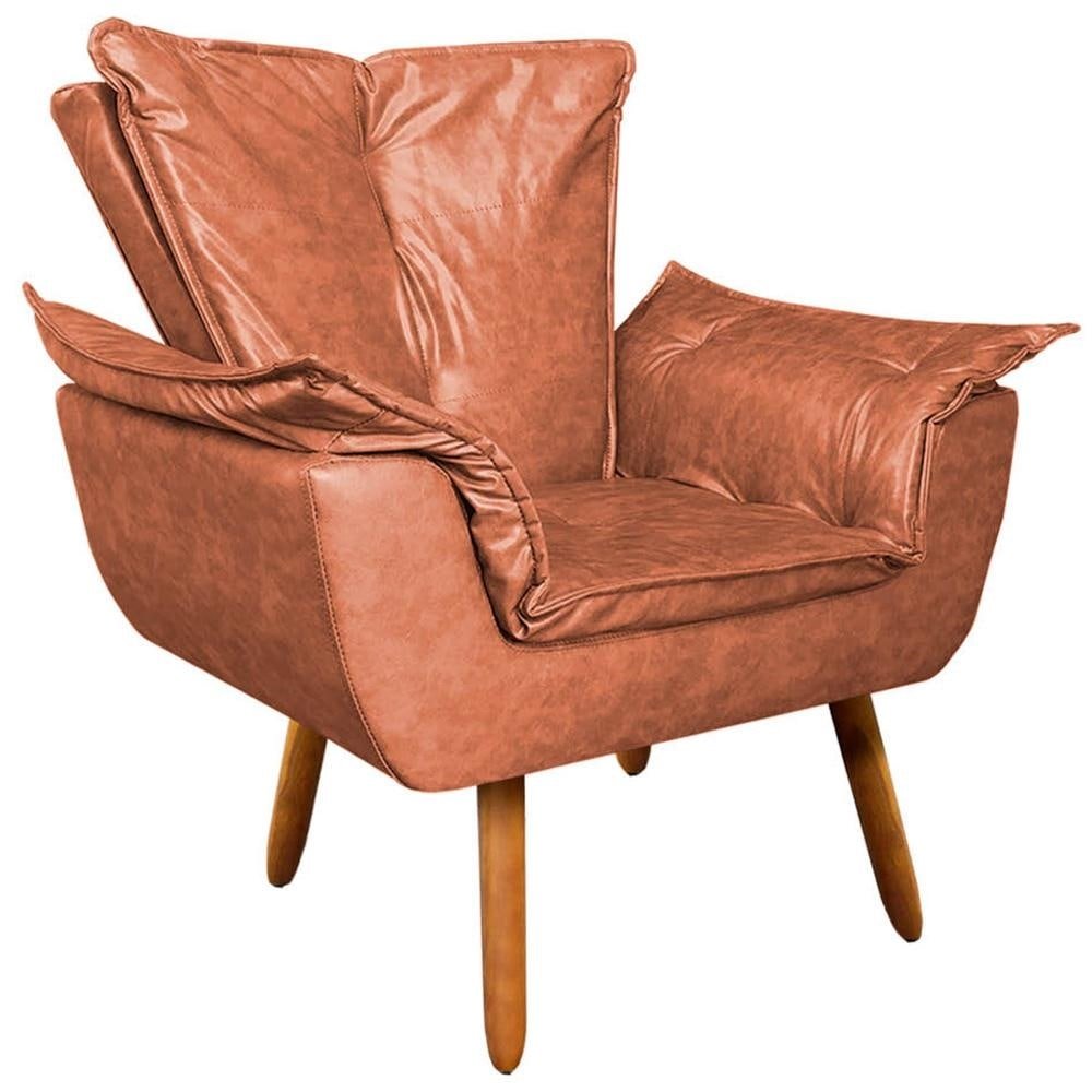Poltrona Decorativa Pés Palito Charger PU Marrom G19 - Gran Belo