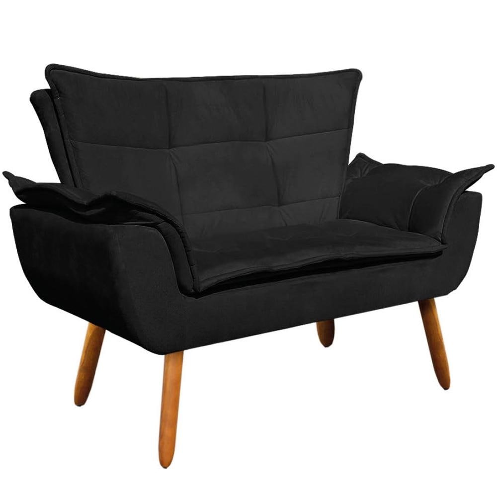 Conjunto 2 Poltronas e 1 Namoradeira Pés Palito Charger Suede Preto G19 - Gran Belo