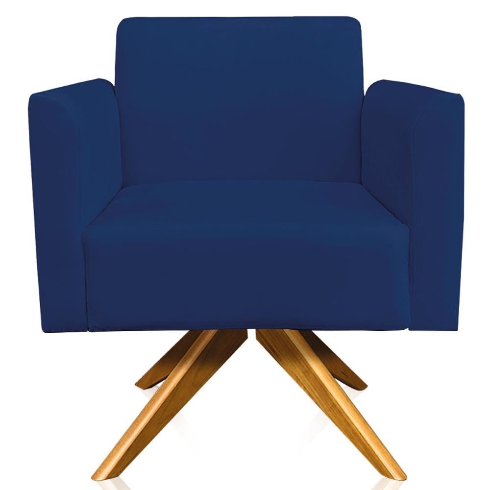 Kit 02 Poltronas Decorativas Isabella Base Giratoria Madeira Suede Azul Marinho G19 - Gran