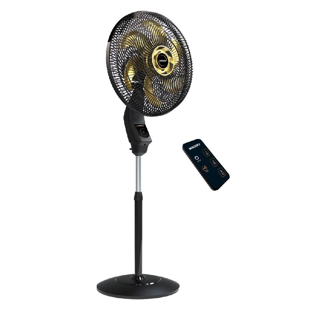 Ventilador de Coluna Mallory Chronos Com Controle remoto e painel touch Preto E Dourado 40