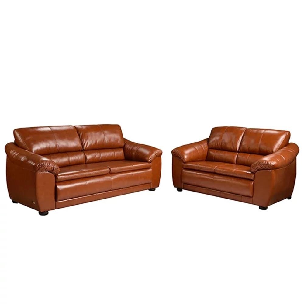 Jogo de Sofa 2 e 3 Lugares Sala de Estar Veneza Couro Conhaque G58 - Gran Belo