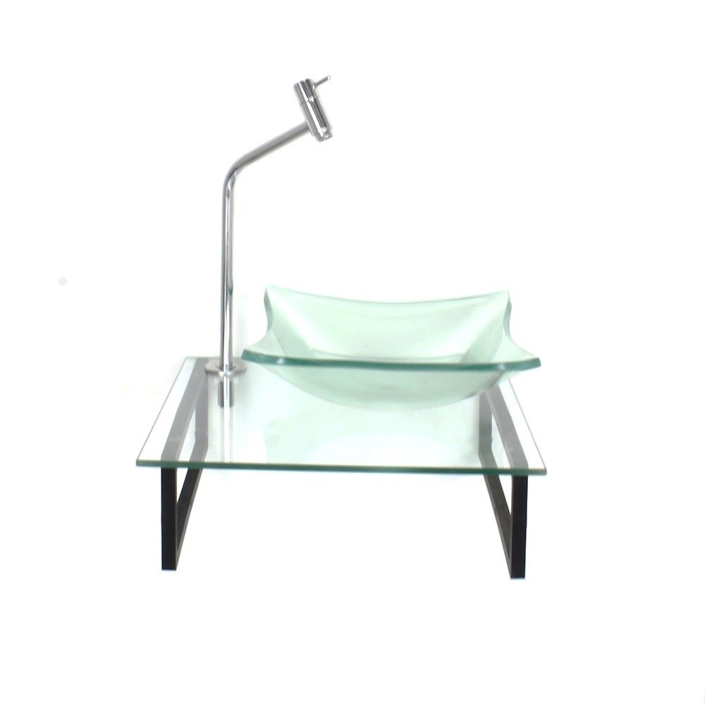 Kit Cuba de Vidro Quadrada Com Tampo 40cm Incolor Mais Suporte SP
