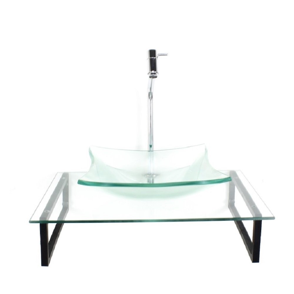 Kit Cuba de Vidro Quadrada Com Tampo 50cm Incolor Mais Suporte SP