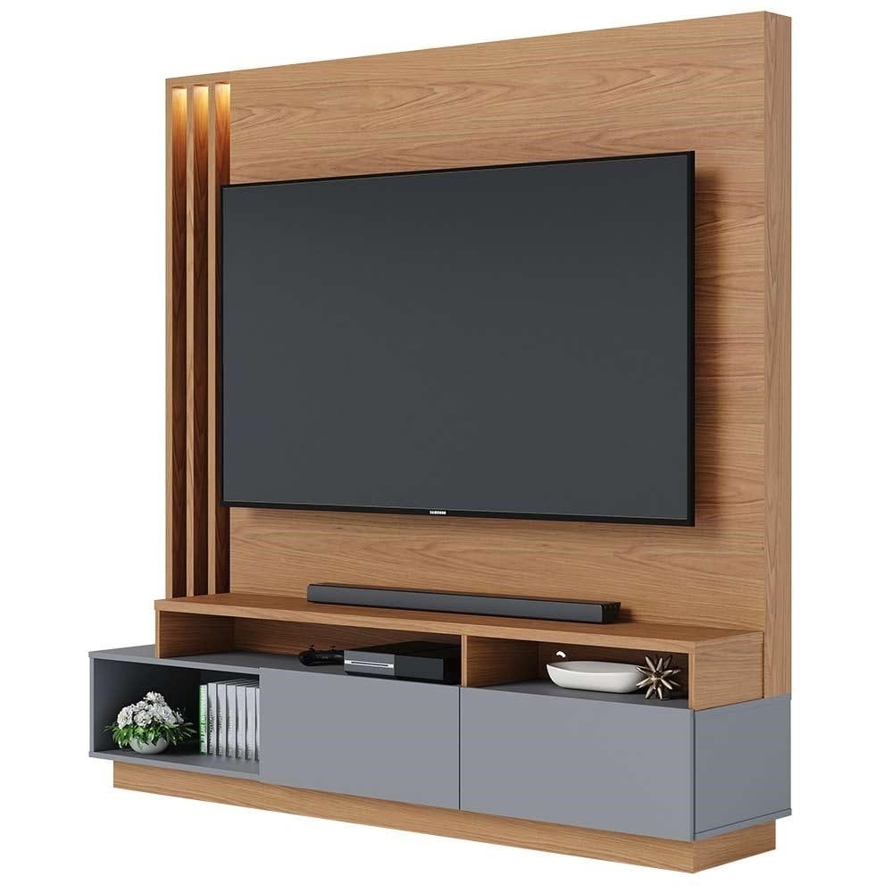 Estante Home Sala de Estar 180cm Filipina Led Freijo/Cinza G73 - Gran Belo
