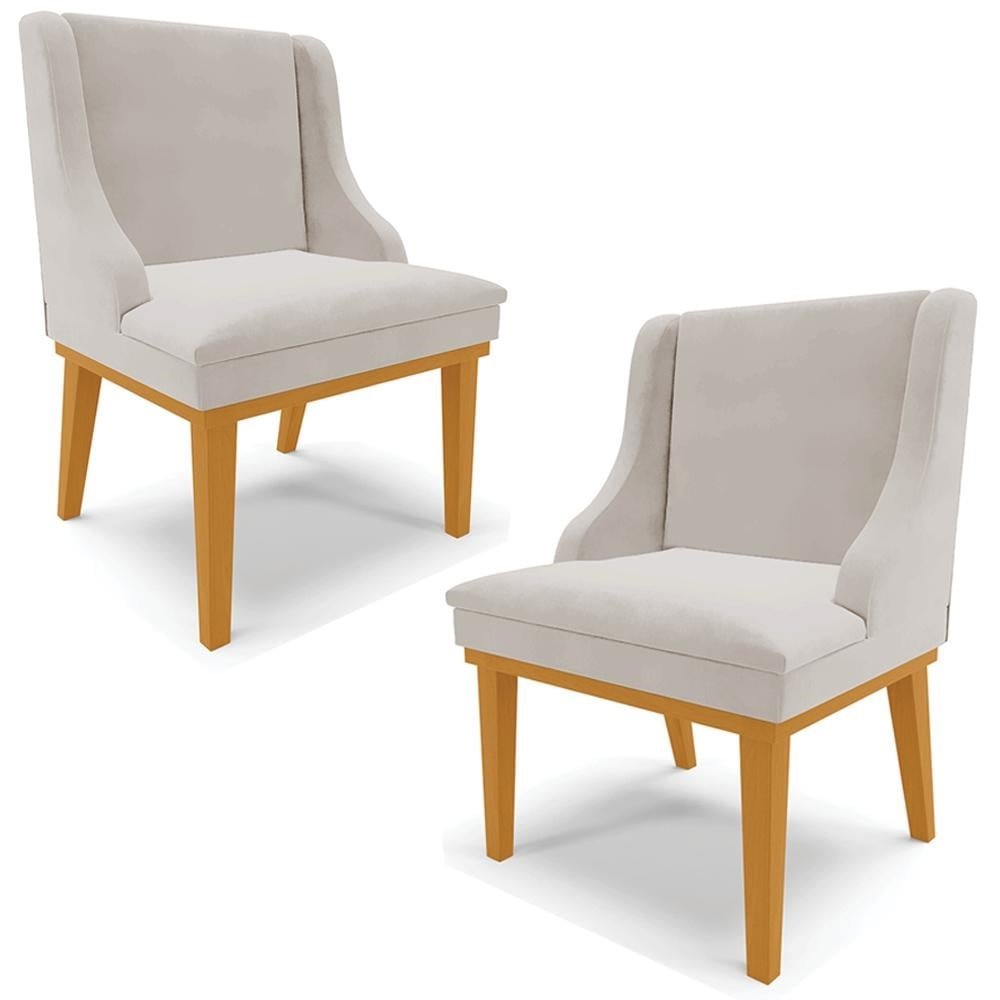 Kit 2 Cadeiras Decorativas Sala de Jantar Base Fixa de Madeira Firenze Veludo Cinza/Castan
