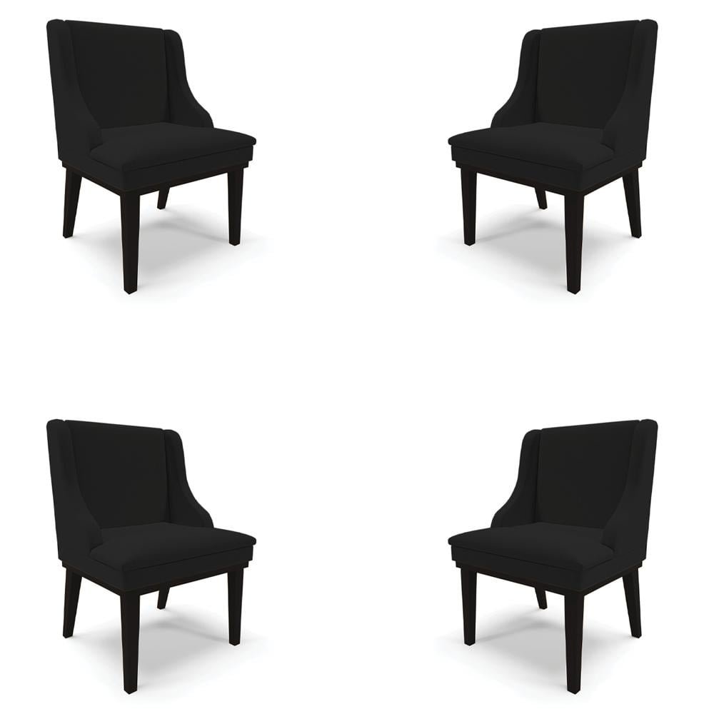 Kit 4 Cadeiras Decorativas Sala de Jantar Base Fixa de Madeira Firenze Linho Preto G19 - G