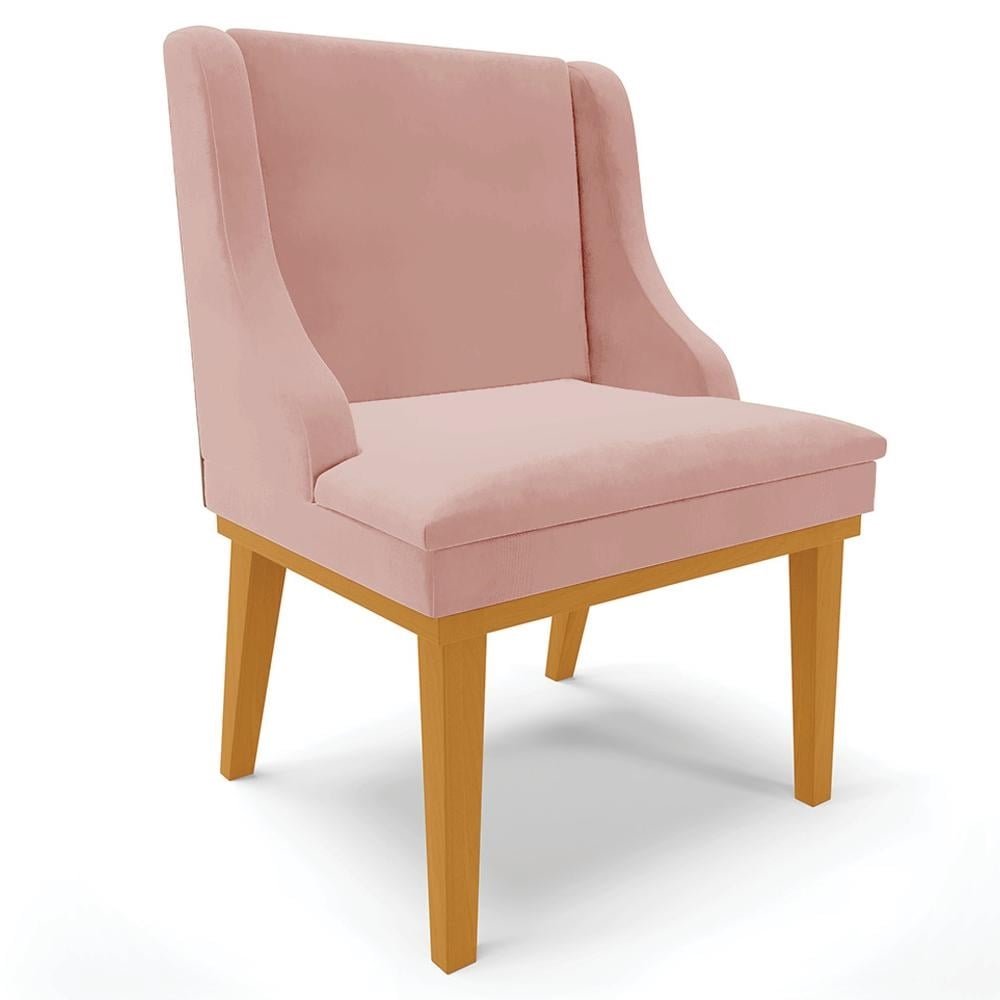 Cadeira Decorativa Sala de Jantar Base Fixa de Madeira Firenze Veludo Rose/Castanho G19 -
