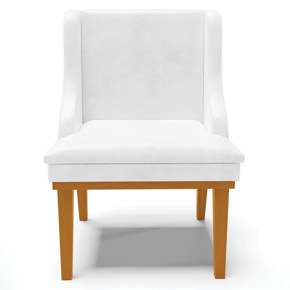 Kit 3 Cadeiras Decorativas Sala de Jantar Base Fixa de Madeira Firenze PU Branco Brilho/Ca