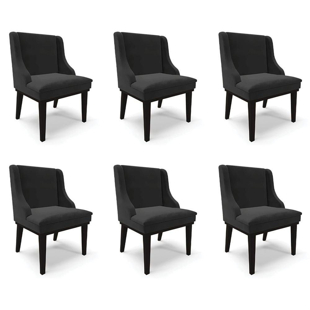 Kit 6 Cadeiras Decorativas Sala de Jantar Base Fixa de Madeira Firenze Veludo Preto G19 -