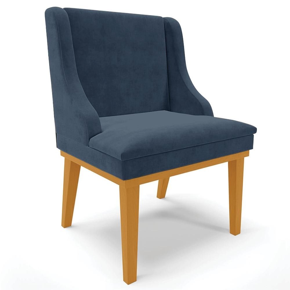 Kit 2 Cadeiras Decorativas Sala de Jantar Base Fixa de Madeira Firenze Suede Azul Marinho/