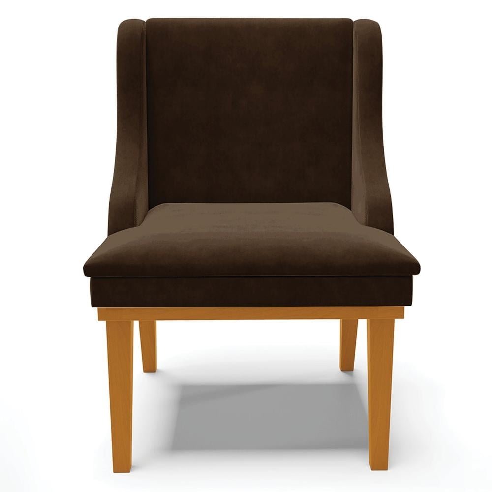 Kit 2 Cadeiras Decorativas Sala de Jantar Base Fixa de Madeira Firenze Suede Marrom/Castan