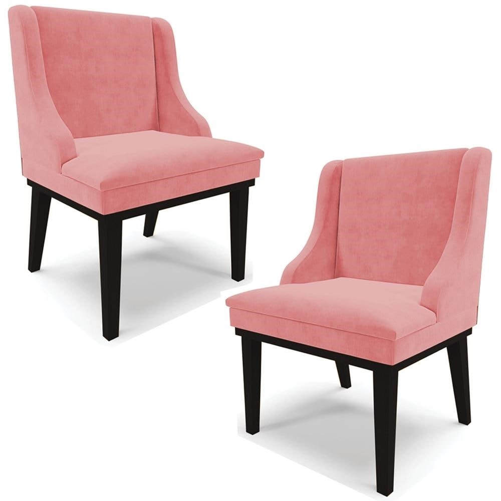 Kit 2 Cadeiras Decorativas Sala de Jantar Base Fixa de Madeira Firenze Suede Rose/Preto G1