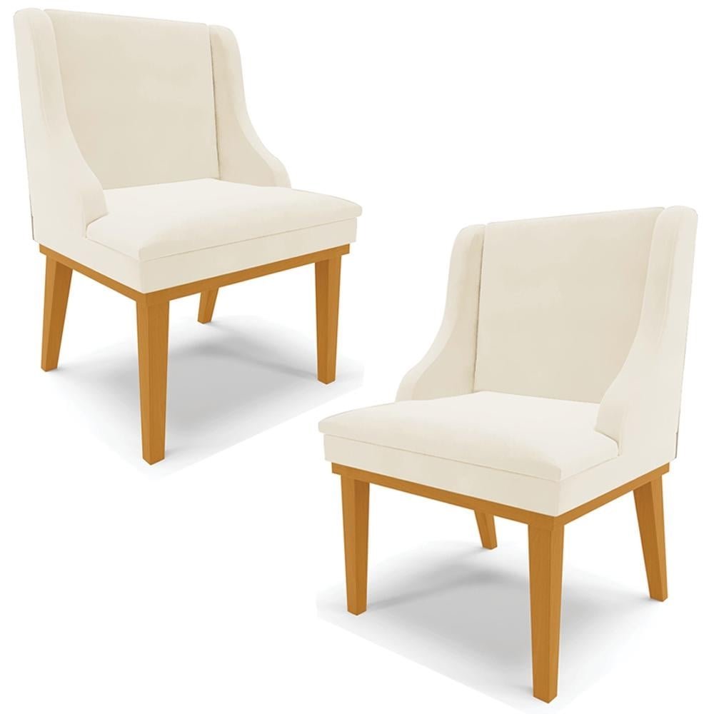 Kit 2 Cadeiras Decorativas Sala de Jantar Base Fixa de Madeira Firenze Veludo Bege/Castanh