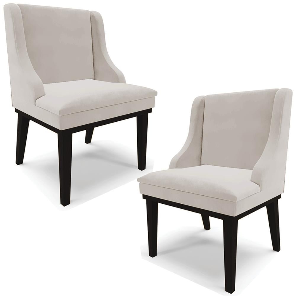 Kit 2 Cadeiras Decorativas Sala de Jantar Base Fixa de Madeira Firenze Veludo Cinza/Preto