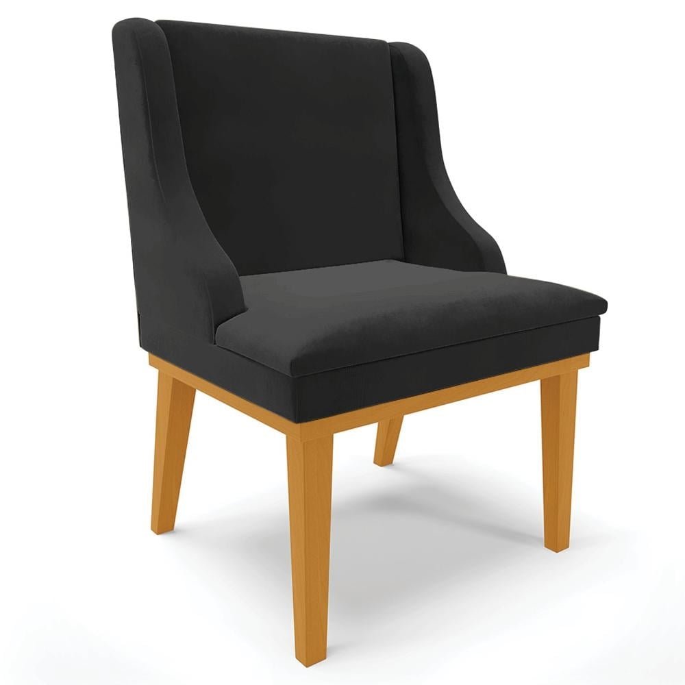Kit 2 Cadeiras Decorativas Sala de Jantar Base Fixa de Madeira Firenze Veludo Preto/Castan