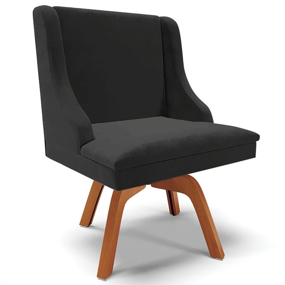 Kit 2 Cadeiras Decorativas Sala de Jantar Base Giratoria de Madeira Firenze Veludo Preto/N