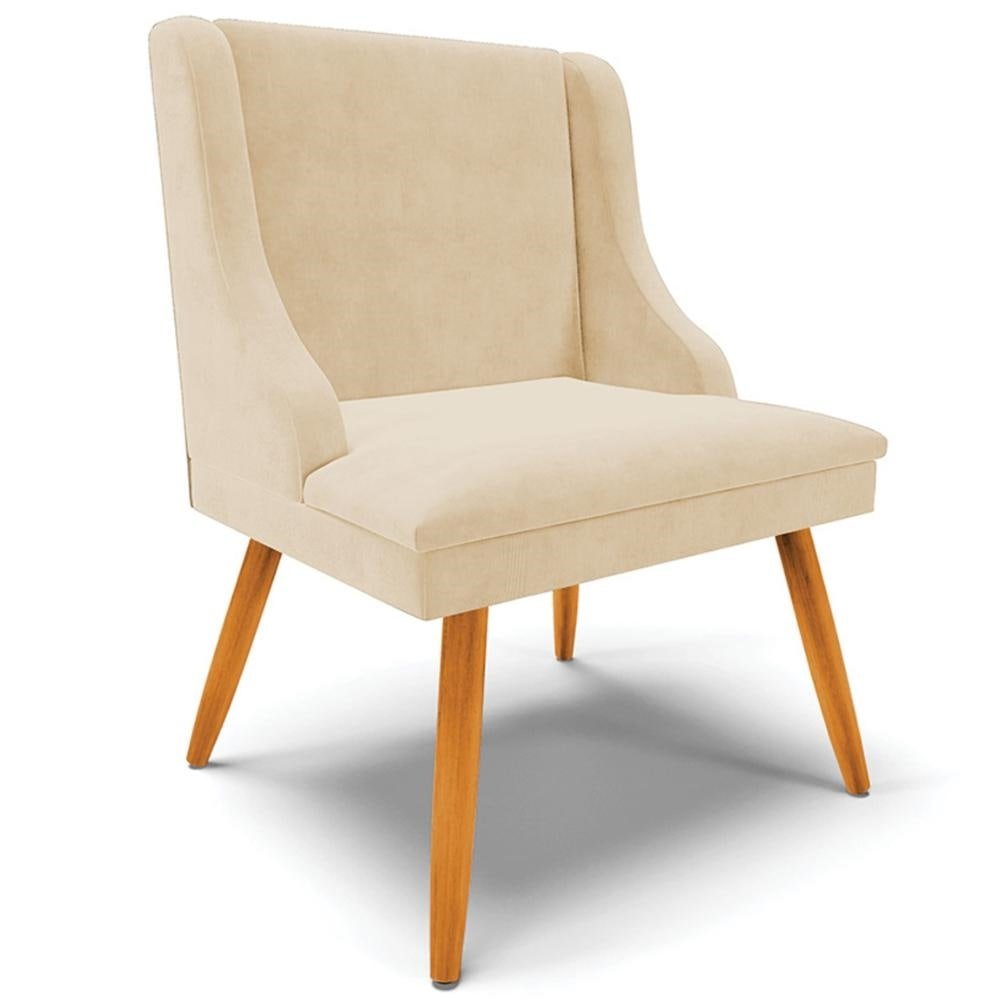 Kit 2 Cadeiras Decorativas Sala de Jantar Pes Palito de Madeira Firenze Suede Bege/Natural