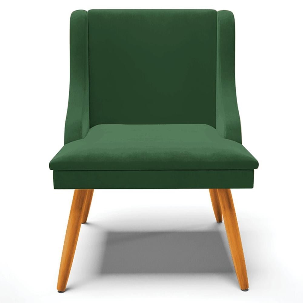 Kit 2 Cadeiras Decorativas Sala de Jantar Pes Palito de Madeira Firenze Veludo Verde/Natur