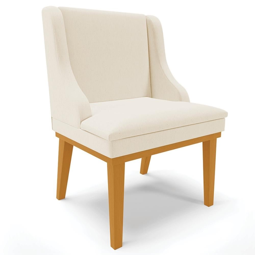 Cadeira Decorativa Sala de Jantar Base Fixa de Madeira Firenze Linho Bege/Castanho G19 - G