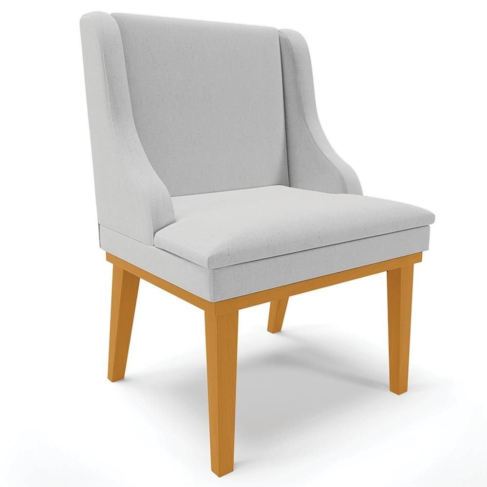 Cadeira Decorativa Sala de Jantar Base Fixa de Madeira Firenze Linho Cinza/Castanho G19 -