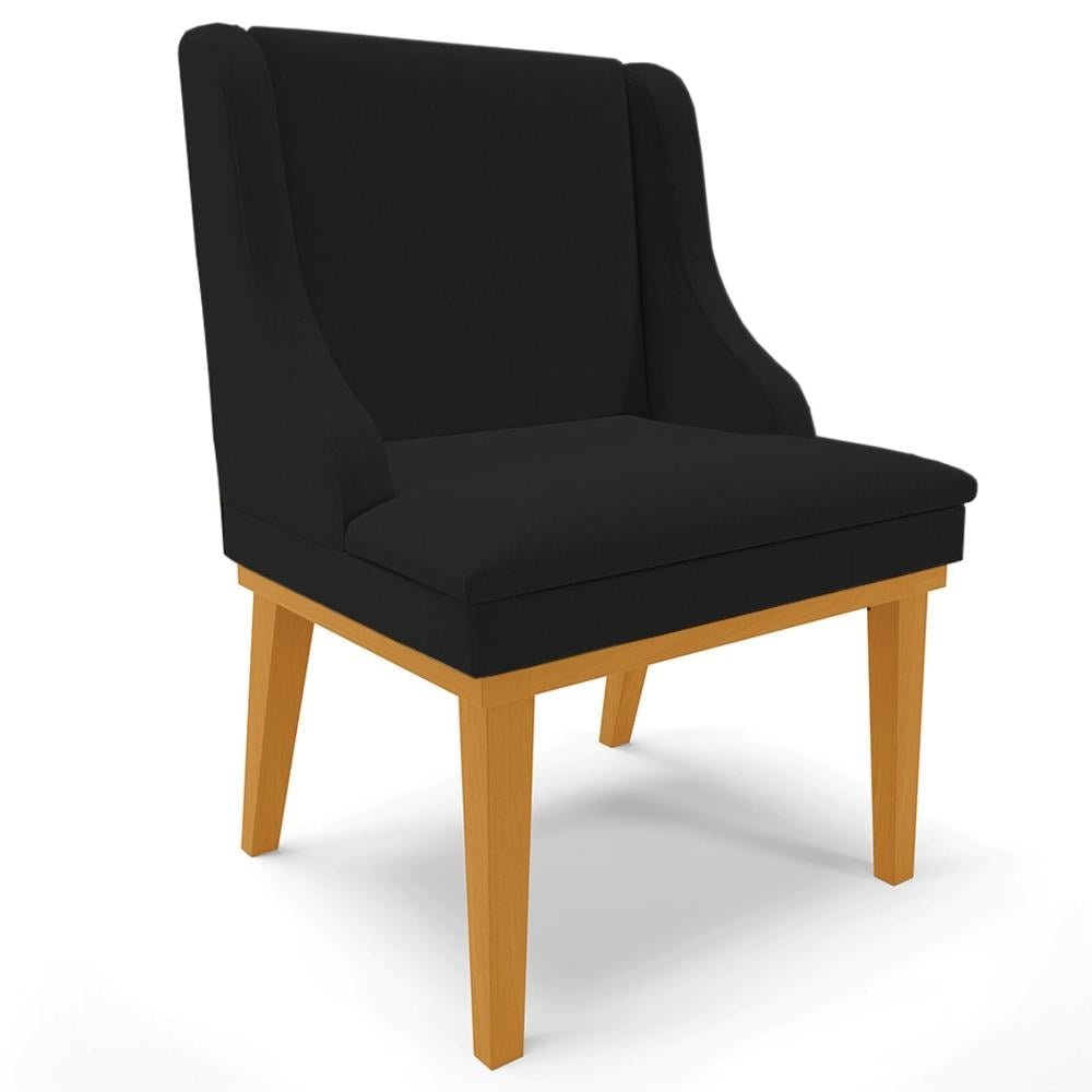 Cadeira Decorativa Sala de Jantar Base Fixa de Madeira Firenze Linho Preto/Castanho G19 -