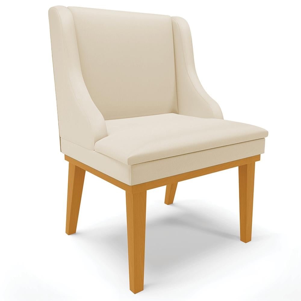 Cadeira Decorativa Sala de Jantar Base Fixa de Madeira Firenze PU Bege/Castanho G19 - Gran
