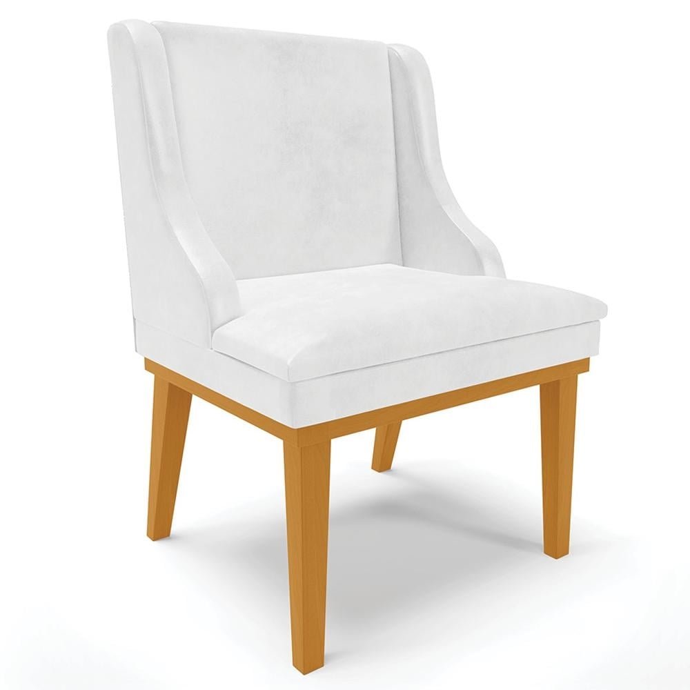 Cadeira Decorativa Sala de Jantar Base Fixa de Madeira Firenze PU Branco Brilho/Castanho