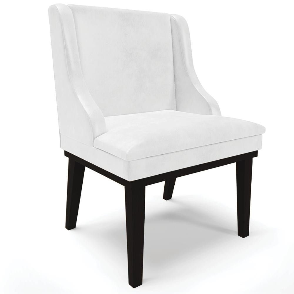 Cadeira Decorativa Sala de Jantar Base Fixa de Madeira Firenze PU Branco Brilho/Preto
