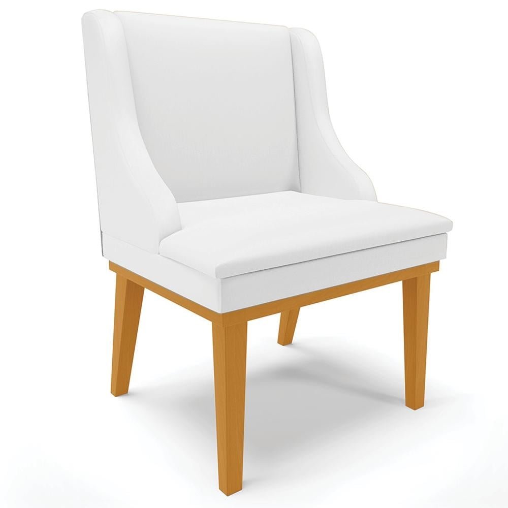 Cadeira Decorativa Sala de Jantar Base Fixa de Madeira Firenze PU Branco Fosco/Castanho