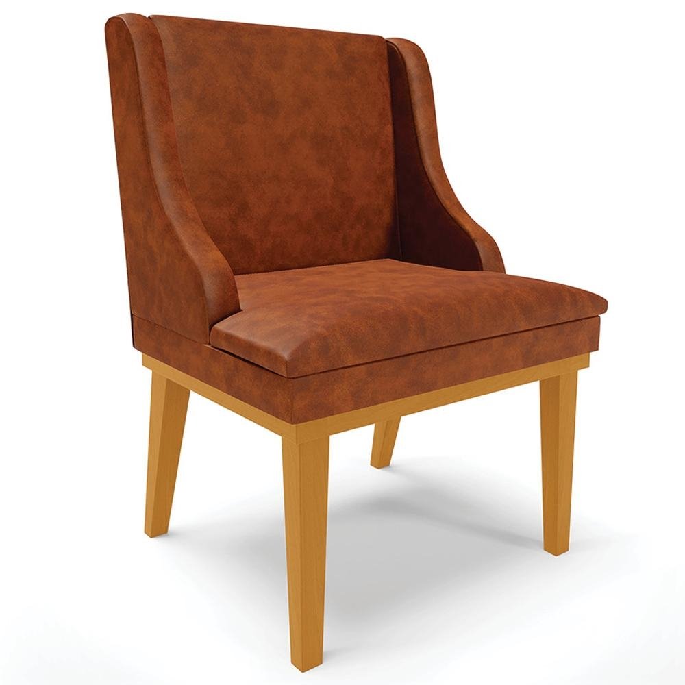 Cadeira Decorativa Sala de Jantar Base Fixa de Madeira Firenze PU Nozes/Castanho G19 - Gra