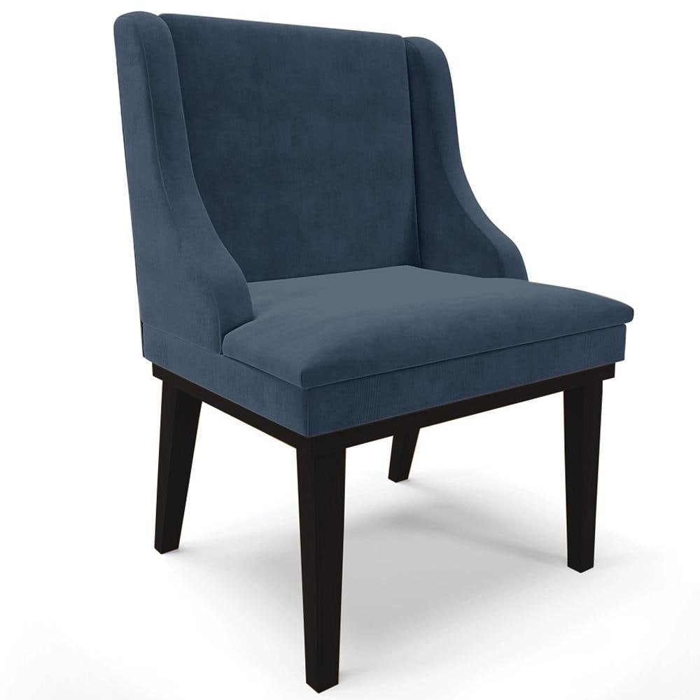 Cadeira Decorativa Sala de Jantar Base Fixa de Madeira Firenze Suede Azul Marinho/Preto